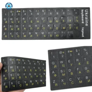 1pc Ukraine Language Ukrainian Keyboard Sticker Durable Alphabet Black Background White Letters for Universal PC Laptop