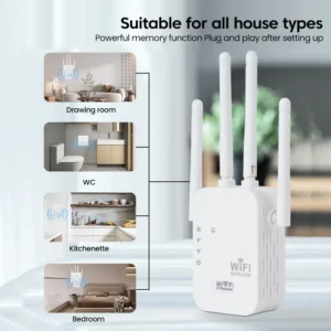 300M Wi Fi Router WiFi Repeater EU Plugs Standards 4 Antennas 2.4G/5G Dual Frequency Wireless Network Signal Amplifier Extenders