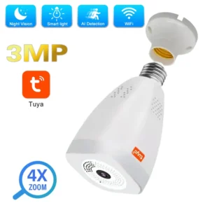 3MP Tuya Light Bulb Wifi Camera Full HD 360° Panorami Wireless 4XZoom Smart Life Bulb Security Cameras Motion Detection Lamp Cam