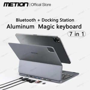 DOQO Aluminum Alloy Docking Station Magic Keyboard 7in1 Strong Magnetic Scissor Foot Button For 2020/2021 iPad Pro11″ Air4/Air5