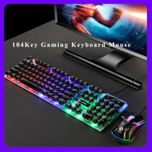 Gamer Keyboard Mouse Combo Wired USB 104 Key Hot Swappable Gaming Mechanical Keyboard Portable for Office Home Students Boy Girl