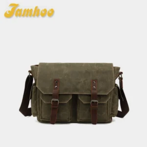 Jamhoo Men Business Messenger Bag Canvas Crazy Horse Leather Travel Bag Shoulder Bag For Laptop Genuine Leather Accessories Bag