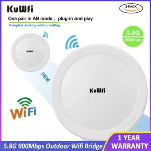 KuWFi 900Mbps Outdoor Wireless Wifi Bridge 5.8G Wireless Repeater/AP Router Point to Point 3-5KM Wifi Coverage 24V POE Adapter