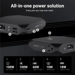 Omni 20+ 20000mah Laptop Power Bank Portable Charger | AC/DC/USB-C/Wireless Battery Backup for Laptops:MacBook Pro/Dell/Surface