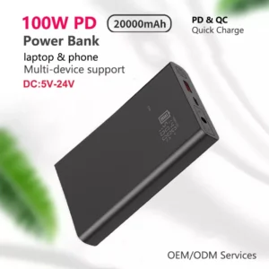 PD 100W 20000mAh Laptop Power Bank 5V 9V 12V 15V 16V 16.5V 19V 19.5V 20V 24V Portable Laptop Battery Charger for Macbook pro air