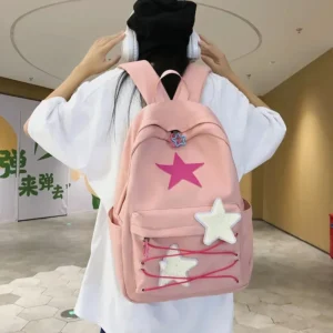 Personalized Womens Girls Y2k Pentagram Pattern Backpack Star Zipper Nylon Student Backpack For Girls Large Capacity Backpack