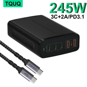 TQUQ 245W GaN3 USB Type C Charger Multiple Ports PD 3.1 PPS QC4+ Desktop Fast Charger for iPhone 14 Samsung S23 MacBook Laptop
