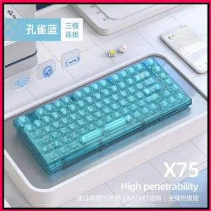 Wireless Mechanical Keyboard X75 Bluetooth Transparent Mask Three-mode Gaming Keyboard RGB Hot-swappable Kaihua Jellyfish Axis