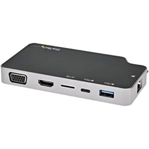 StarTech.com USB C Multiport Adapter – USB-C to 4K HDMI or VGA Video with 100W Power Delivery Pass-Through, 2-Port 10Gbps USB Hub, MicroSD, GbE – USB 3.1 Gen 2 Type-C Mini/Travel Dock (CDP2HVGUASPD)