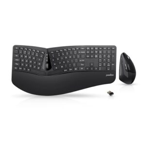 Perixx Periduo-605, Wireless Ergonomic Split Keyboard and Vertical Mouse Combo, Adjustable Palm Rest and Membrane Low Profile Keys, Black, US English Layout (11633)