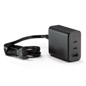 mophie GaN 100W Charger – 3-Port Fast Wall Charger with 1.5m/5ft USB-C Cable, USB-C PD and USB-A Ports, Charge Laptops, Tablets, Phones, Compact, Sustainable Design, Black