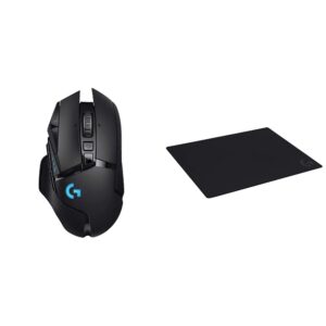Logitech G502 Lightspeed Wireless Gaming Mouse with Lightsync RGB – Black Logitech G640 Large Cloth Gaming Mouse Pad, Optimized for Gaming Sensors Mac and PC Gaming Accessories