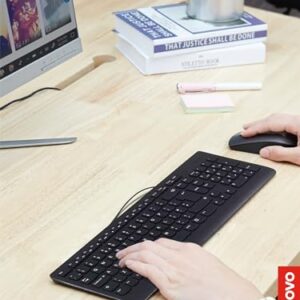 Lenovo 300 USB Combo, Full-Size Wired Keyboard & Mouse, Ergonomic, Left or Right Hand Mouse, Optical Mouse, GX30M39606, Black