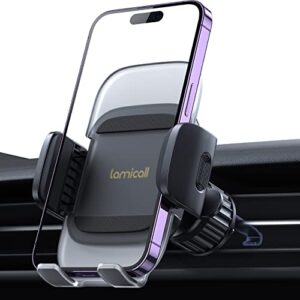 Lamicall Car Phone Holder Vent – Upgraded Spring Clip [Big Phone Friendly] Air Vent Cell Phone Holders for Your Car Mount Automobile Hands Free Cradle for iPhone 15 14 13 Pro Max Smartphone