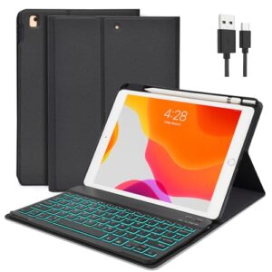Keyboard Case for iPad 9th/8th/7th Generation 10.2 inch 2021/2020/2019, iPad Air 3/Pro 10.5-inch Case with Keyboard Pencil Holder 2017, 7 Color Backlit Wireless Keyboard Smart Folio Cover(Black)