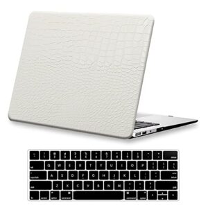 KEROM Compatible with Crocodile MacBook Pro 13 inch Case 2023-2016 Release M2/M1 A2338 A2289 A2251 A2159 A1989 A1706 Touch Bar, Alligator Skin Vegan Leather Hard Shell Case & Keyboard Cover, White