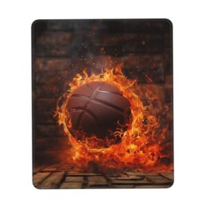 Brick Wall and Burning Basketball Print Mouse Pad Non-Slip Rubber Base Mousepads Cute Computer Mouse Mat for Laptop Computers Office Desk Accessories 7.9 x 9.5 in