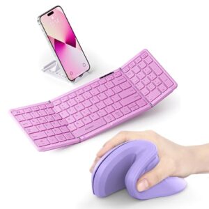 seenda Purple Foldable Keyboard and Mouse for Travel, Folding Bluetooth Keyboard Mouse Combo for Business Trips, Three Bluetooth Rechargeable Portable Keyboard Mouse for Laptop iPad Tablets