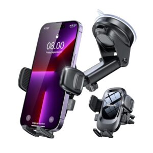 MEMOFO Car Phone Holder【Military Grade Suction Ultra Strong Base】 Phone Mount for Car Windshield Dashboard Air Vent Universal【Thick Cases Friendly】 for iPhone, Samsung, Google (B)