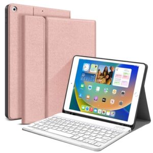 JUQITECH iPad 9th 8th 7th Generation Case with Keyboard 10.2 – Wireless Bluetooth Magnetic Detachable Keyboard Case Cover for iPad 10.2 inch 2021 2020 2019, Pencil Holder, Rose Gold