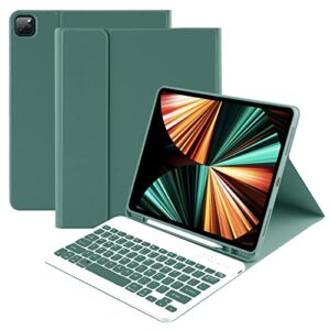 BAMCOO iPad Pro 12.9 inch 2022 Case with Keyboard, Keyboard Case (for 12.9 inch iPad Pro 6th/5th/4th/3rd Generation 2022-2018 Released) with Wireless Detachable Keyboard & Pencil Holder – Dark Green