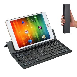 MOSHOU Foldable Wireless Keyboard, Foldable Wireless Portable Keyboard with Stand, USB-C Rechargeable for iOS, Android, Windows System Laptop Tablet Smartphone Device (Black)