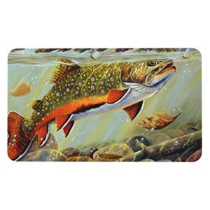 Brook Trout Fly Fishing Printed Leather Waterproof Keyboard Pad with Non-Slip Base for Office and Home