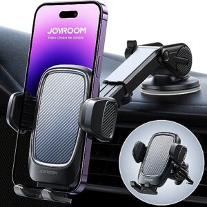 JOYROOM Phone Holder Car, [Military-Grade Suction] [Ultra-Durable] Car Phone Holder Mount for Dashboard Windshield Vent, Hands Free Car Mount for iPhone 15 14 13 12 Pro Max/for Samsung, Silver Black
