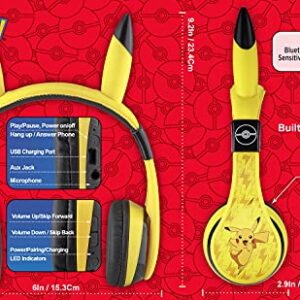 eKids Pokemon Kids Bluetooth Headphones, Wireless Headphones with Microphone Includes Aux Cord, Volume Reduced Kids Foldable Headphones for School, Home, or Travel,Yellow