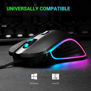 ABKONCORE M30 Gaming Mouse Wired, USB Computer Mice for Game & Daily, 6 Programmable Buttons, Chroma RGB Backlit, 3500 DPI Adjustable, Comfortable Grip Ergonomic Mice for PC, Laptop, Mac, Windows