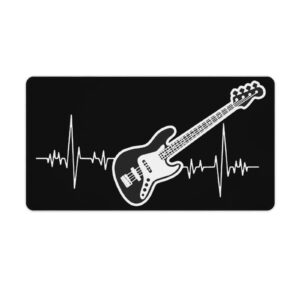 Bass Guitar Heartbeat Funny Desk Mat Non-Slip Base Mouse Pad with Stitched Edges for Home Office Accessories