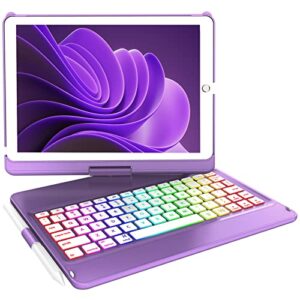 iPad 9th Generation Case with Keyboard,10 Color Backlight iPad Keyboard for 10.2-inch 9th /8th /7th /Air 3/Pro 10.5-inch,360° Rotatable Protective Cover with Apple Pencil Holder(Purple)