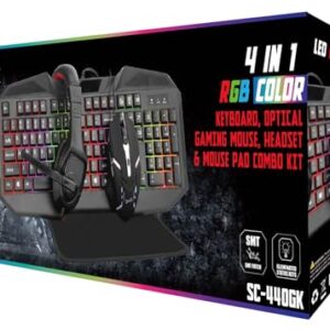 Supersonic SC-440GK 4 in 1 RGB Color Gaming Kit USB Gaming Keyboard, 6D Glowing Mouse, Mouse Pad and Headset Gaming Bundle for Gamer/Computer PC Game/PS4/PS5/XBox -Stylish & Durable Design