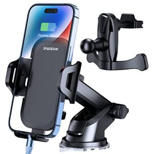 SUUSON Car Phone Holder Mount [Upgraded]-[Bumpy Roads Friendly] Phone Mount for Car Dashboard Windshield Air Vent 3 in 1,Hand Free Mount for iPhone 15 14 13 Pro Max Samsung All Cell Phones (Black)