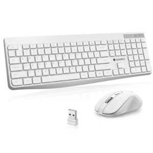 KOORUI Silent Wireless Keyboard and Mouse Combos, 2.4 GHz Full Size Keyboard USB Receiver, Plug and Play, 12 Multimedia and Shortcut Keys, Ultra Quiet for Computer/Laptop/Windows/Mac, White