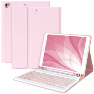 Keyboard Case for iPad 10.2″ 9th 8th 7th Generation, with Detachable Bluetooth and Pencil Holder, 10.2 Inch/iPad Air 10.5″(3rd Gen)/iPad Pro 10.5 in, Auto Sleep/Wake Function (Pink)