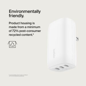 Belkin BoostCharge 3-Port USB-C Wall Charger with PPS 67W, USB-C PD 3.1 Enabled Fast Charging iPhone Charger for iPhone 15 Series, MacBook Pro, AirPods, Galaxy, and Other PD Enabled Devices – White