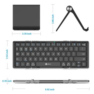 Folding Keyboard, iClever Bluetooth Travel Keyboard, Sync Up to 3 Devices, Metal Build, USB-C Recharge, Portable Foldable Keyboard with Stand Holder for iPad, iPhone, Smartphone, Laptop and Tablet