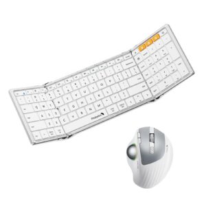 ProtoArc XK01 Foldable Keyboard and EM01 Trackball Mouse Combo, White Silver