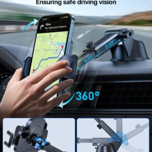2024 Upgraded Cell Phone Holder for Car【Powerful Suction Cup Never Fall】 Universal Car Phone Holder Mount for Dashboard Windshield Air Vent Long Arm Cell Phone Car Mount Thick Case,Black