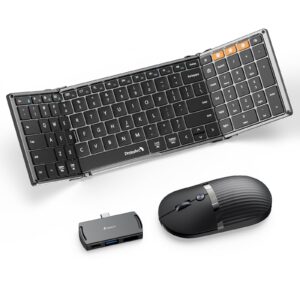 ProtoArc XK01 Folding Full Size Keyboard and Wireless Bluetooth HubMouse with USB C Hub
