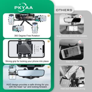 PKYAA Rearview Mirror Phone Holder for Car, 360° Rotating Rear View Mount with Adjustable Arm Length, Multifunctional and GPS Universal Car All Smartphones