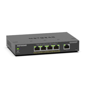 NETGEAR 5 Port PoE Gigabit Ethernet Plus Switch (GS305EP) – with 4 x PoE+ @ 63W, Desktop or Wall Mount