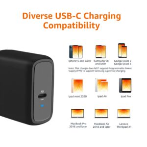 Amazon Basics 65W One-Port GaN USB-C Wall Charger with Power Delivery PD for Laptops, Tablets & Phones (iPhone 15/14/13/12/11/X, iPad, MacPro, Samsung, and more), non-PPS, Black
