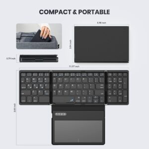 GEODMAER Foldable Bluetooth Keyboard, Portable Full Size Folding Keyboard with Touchpad, PU Leather, Wireless Travel Keyboard for Windows, iOS, Android, Mac