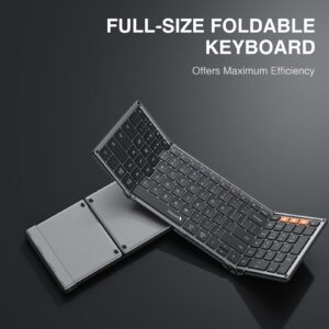 ProtoArc Foldable Bluetooth Keyboard, XK01 Full Size Folding Wireless Keyboard with Number Pad, Slim Portable Travel Keyboard for Windows iOS Android Tablets, Laptops, iPad, iPhone (Space Gray)