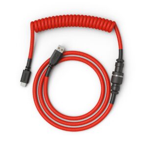 Glorious Coiled Keyboard Cable – Coiled USB C Cable Artisan Braided Cables for Mechanical Gaming Keyboard Coiled Cable – Custom Keyboard Cable (Red)
