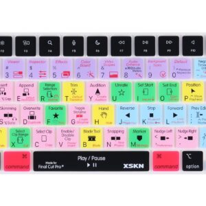XSKN Languages and Shortcuts Silicone Keyboard Skin Cover for 2021+ M2 Chip MacBook Air 13.6″ 15.3″ with Touch ID for MacBook Pro 14.2″ 16.2″ with Touch ID (Final Cut Pro, US Layout)