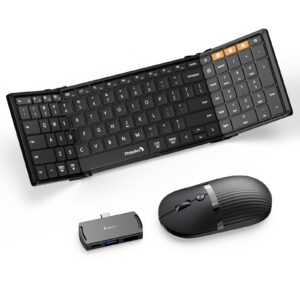 ProtoArc XK01 Folding Full Size Keyboard and Wireless Bluetooth HubMouse with USB C Hub