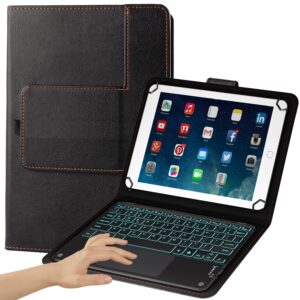 eoso TouchPad Keyboard case for 9″,9.7″,10.1″,10.2″,10.5″,10.9″,11″ Tablets,2-in-1 Bluetooth Wireless Keyboard with Touchpad,7 Colors Backlit & Leather Folio Cover(Black)